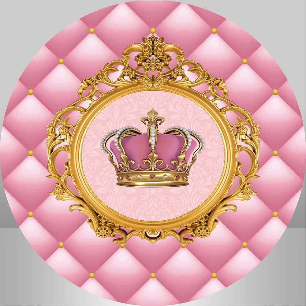 Pink Princess Crown Birthday Party Decoration Round Backdrop