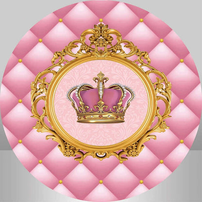 Pink Princess Crown Birthday Party Decoration Round Backdrop