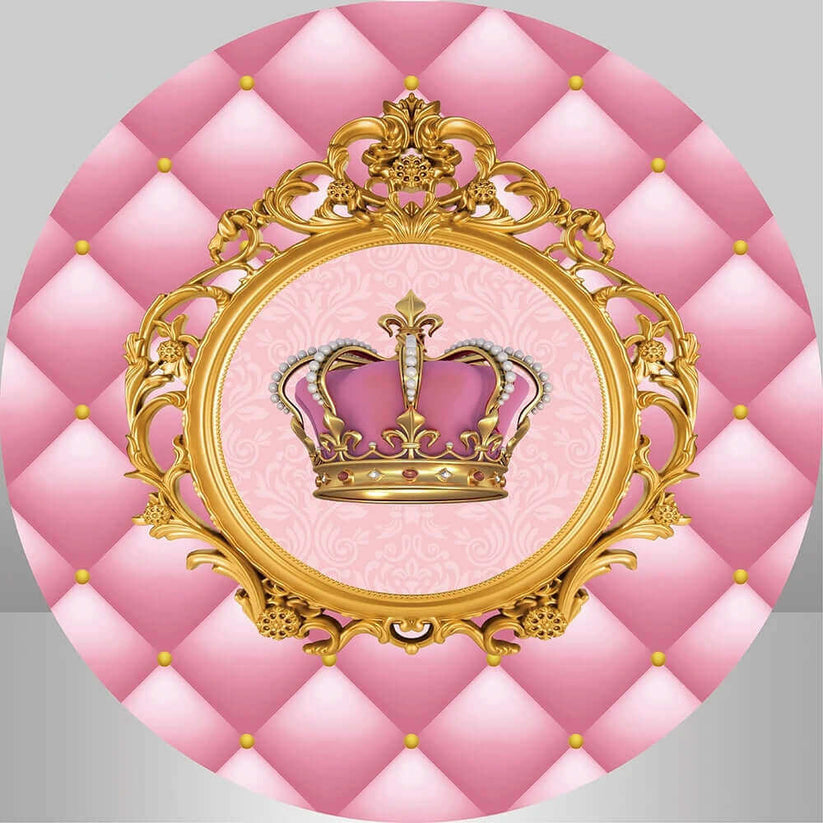 Pink Princess Crown Birthday Party Decor Round Backdrop Set – webackdrops