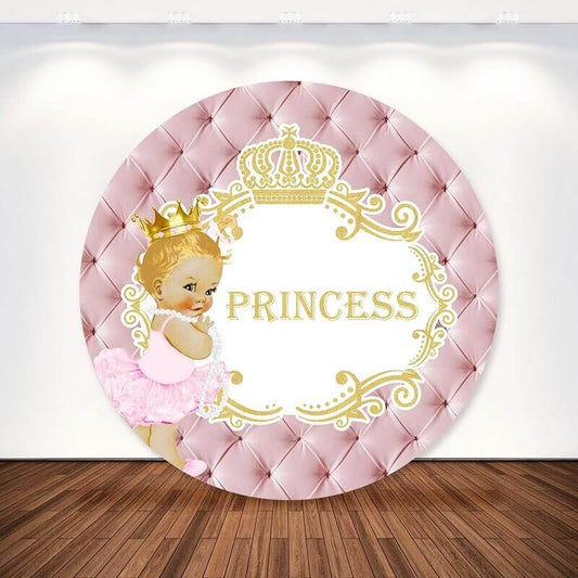 Pano de fundo redondo do chá de bebê da festa de primeiro aniversário das meninas da princesa rosa