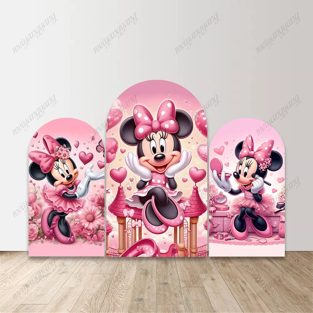 Pink Princess Minnie Mouse Arch Backdrop Floral Heart Castle Chiara Wall Banner
