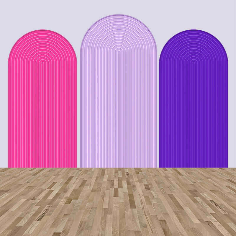 Groovy Arch Backdrop Cover for Birthday Baby Shower Party Decoration Pink Purple Stripes Arched Stand Frames