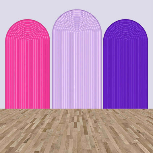Groovy Arch Backdrop Cover For Birthday Baby Shower Party Decoration Pink Purple Stripes Arched