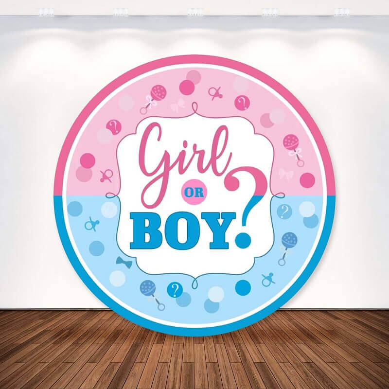 Il sesso del ragazzo o della ragazza rosa e blu rivela la festa con copertina rotonda