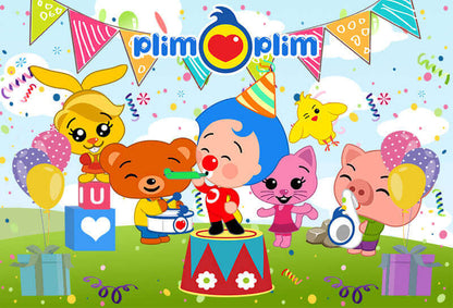 Fondo de fotografía de Baby Shower de fiesta de cumpleaños de dibujos animados de Plim