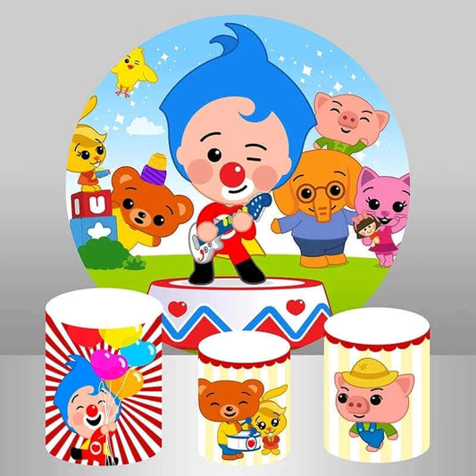Plim Plim Cartoon Pig Circus Birthday Party Kulaté pozadí