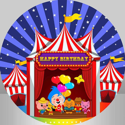 Plim Plim Circus Theme Happy Birthday Round Backdrop for Kids