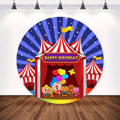 Plim Circus Theme Happy Birthday Round Backdrop For Kids Party