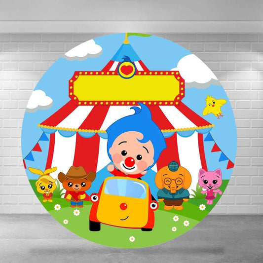 Plim rødt sirkustelt for barns bursdagsfest rundt bakgrunnsdeksel