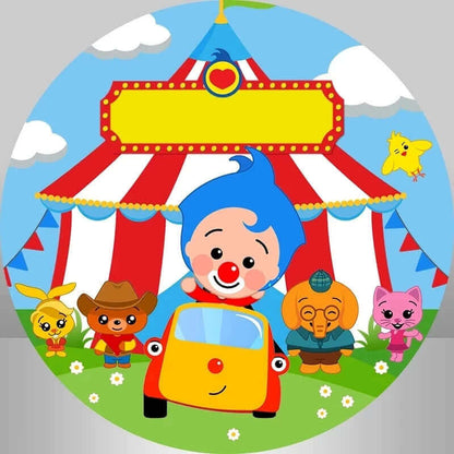 Plim rødt sirkustelt for barns bursdagsfest rundt bakgrunnsdeksel