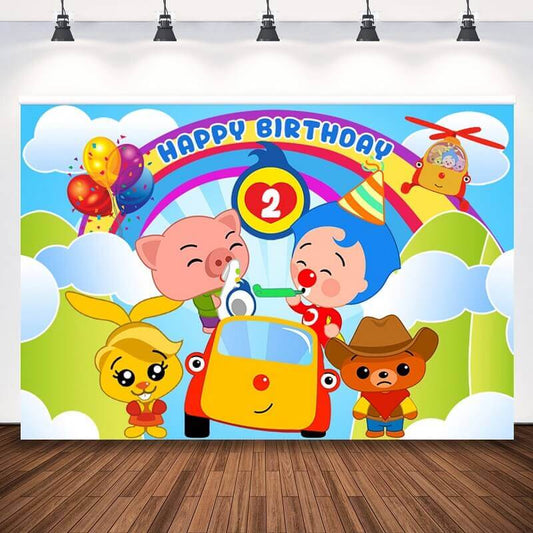 Plim Rainbow Cartoon Pig Bear Happy Birthday Party Backdrop