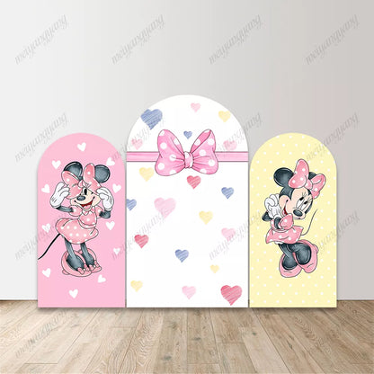 Polka Dot Bow Pastel Hearts Minnie Mouse Arch Backdrop