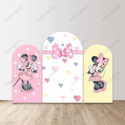 Polka Dot Bow Pastel Hearts Minnie Mouse Arch Backdrop
