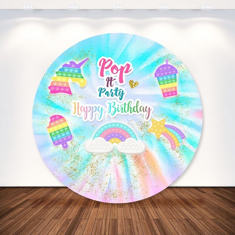 Pop It Tie Dye Colorful Happy Birthday Round Backdrop Covers