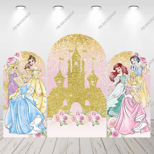 Princess Arch Backdrop Castle Pink Floral Girl Birthday Party Background