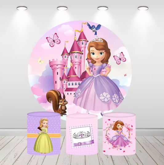 Prinzessin Sophia Castle Mädchen-Geburtstagsparty, Babyparty, runder Kreis-Hintergrund