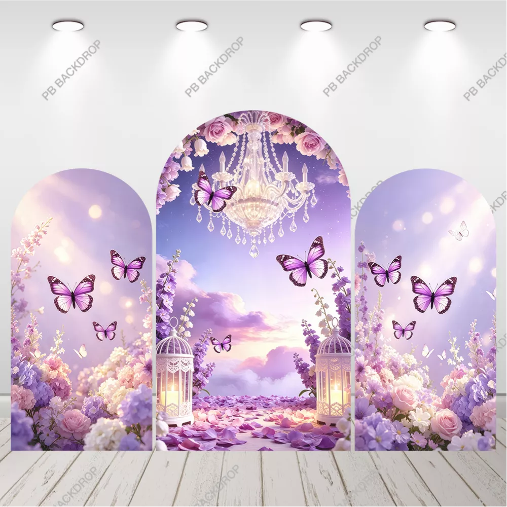 Purple Butterfly Floral Arch Backdrop Girl Birthday Party Background