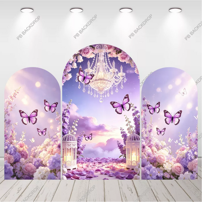 Purple Butterfly Floral Arch Backdrop Girl Birthday Party Background