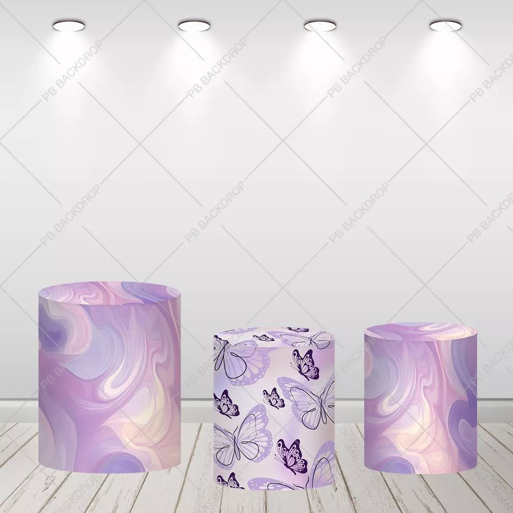 Purple Butterfly Round Backdrop Girl Birthday Baby Shower Decor
