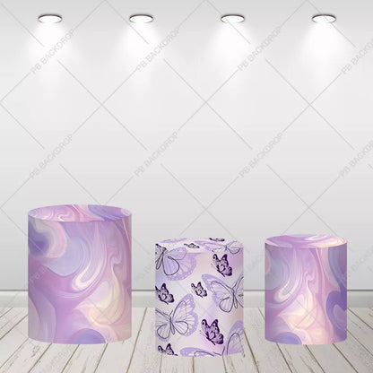 Purple Butterfly Round Backdrop Girl Birthday Baby Shower Decor