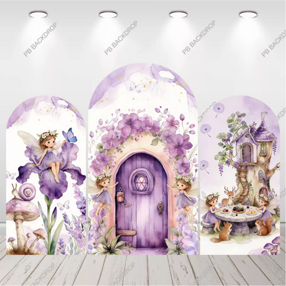 Purple Fairy Door Garden Arch Backdrop Girl Birthday Party Background