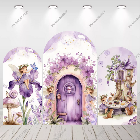 Purple Fairy Door Garden Arch Backdrop Girl Birthday Party Background