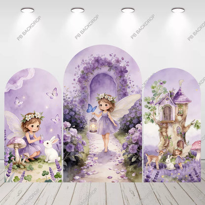 Purple Fairy Garden Arch Backdrop Girl Birthday Party Background