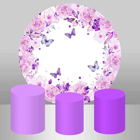 Purple Floral Butterfly Fairy Princess Girl Birthday Round Backdrop