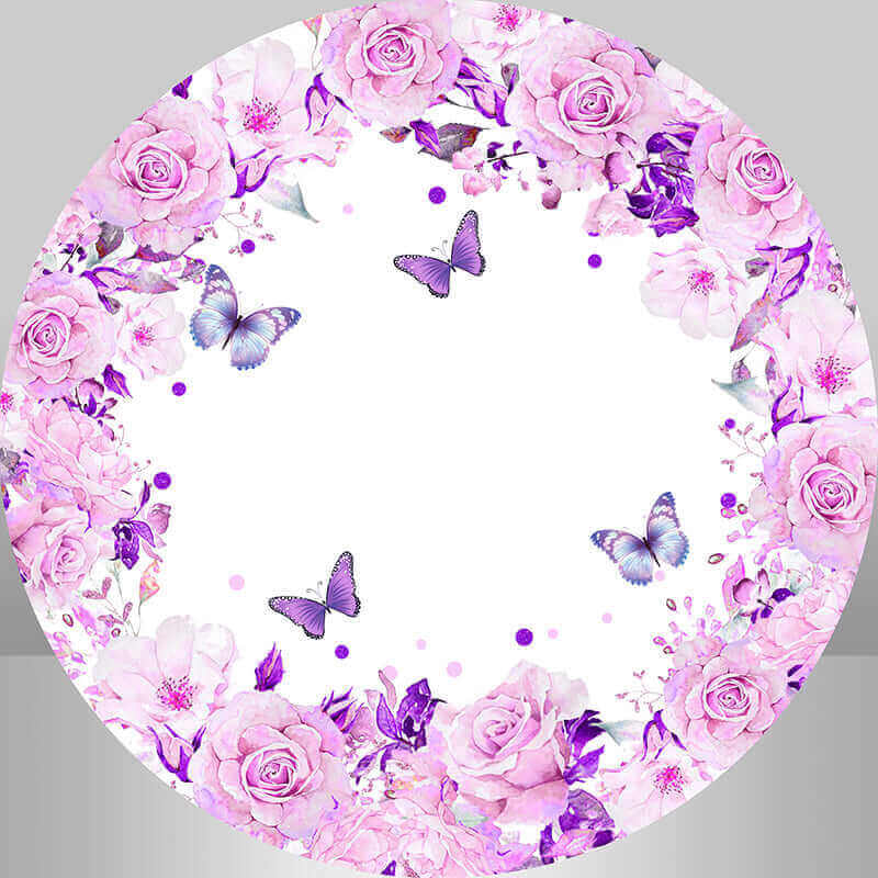 Purple Floral Butterfly Fairy Princess Girl Birthday Round Backdrop Party