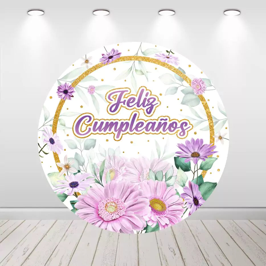 Couvertures de cylindre de toile de fond rondes pour nouveau-né, fleurs violettes, fête prénatale