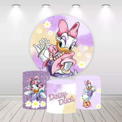 Purple Glitter Daisy Duck Round Backdrop for Girls Birthday