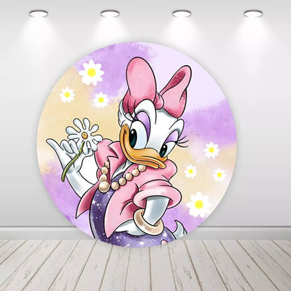 Purple Glitter Daisy Duck Round Backdrop for Girls Birthday