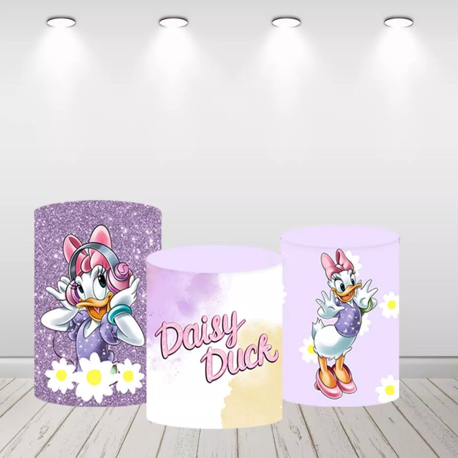 Purple Glitter Daisy Duck Round Backdrop for Girls Birthday