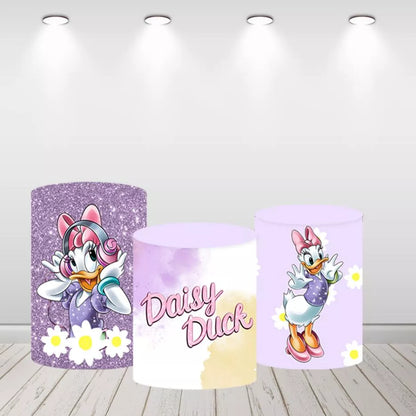 Purple Glitter Daisy Duck Round Backdrop for Girls Birthday