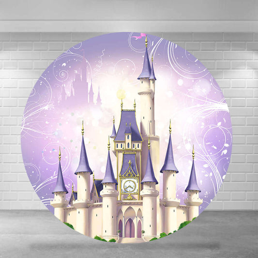 Couverture ronde de toile de fond ronde de fête d'anniversaire de filles de château de princesse pourpre