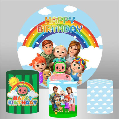 Cocomelon capas de rodapé para chá de bebê, festa de aniversário infantil, cenário redondo