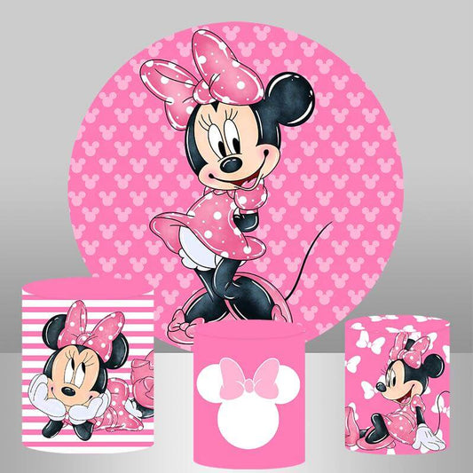 Cute Pink Mouse Girls Birthday Party Round Circle Backdrop Plinth Covers