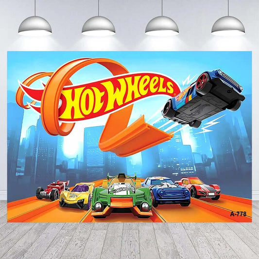 Rennwagen-Hintergrund, Hot Wheels Wild Racer, Runway Boy, Geburtstagsparty, Fotografie-Hintergrund