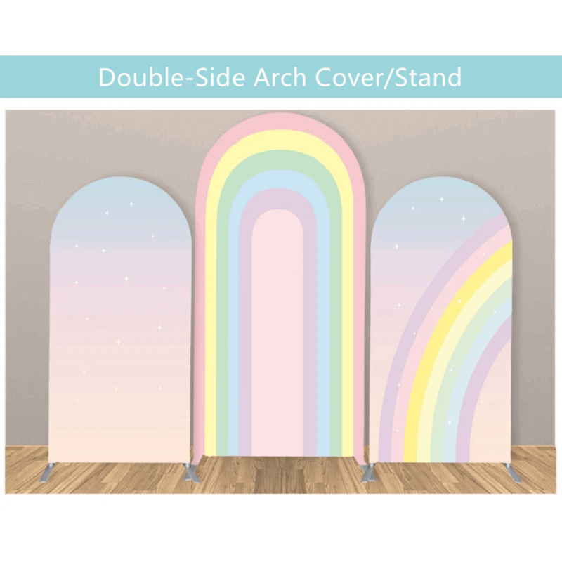 Rainbow Arch Pozadina Prekrivač Rođendan Vjenčanje Custom Pastel Chiara Metalni stalak Paneli Poliester
