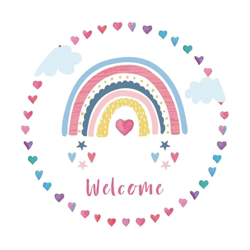 Rainbow Cloud Welcome Baby Birthday Party Round Backdrop Cover