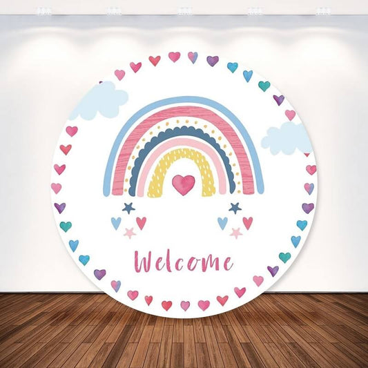 Rainbow Cloud üdvözlő baba születésnapi party kerek hátterű borító