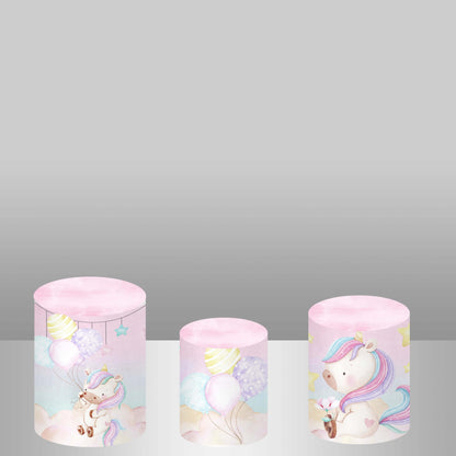 Rainbow Unicorn Round Backdrop Cylinder Covers for Girls Birthday