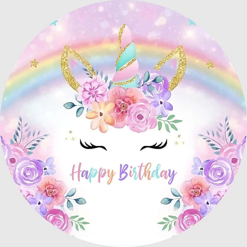 Rainbow Unicorn Round Backdrop Cover For Baby Shower And Kids Birthday Party