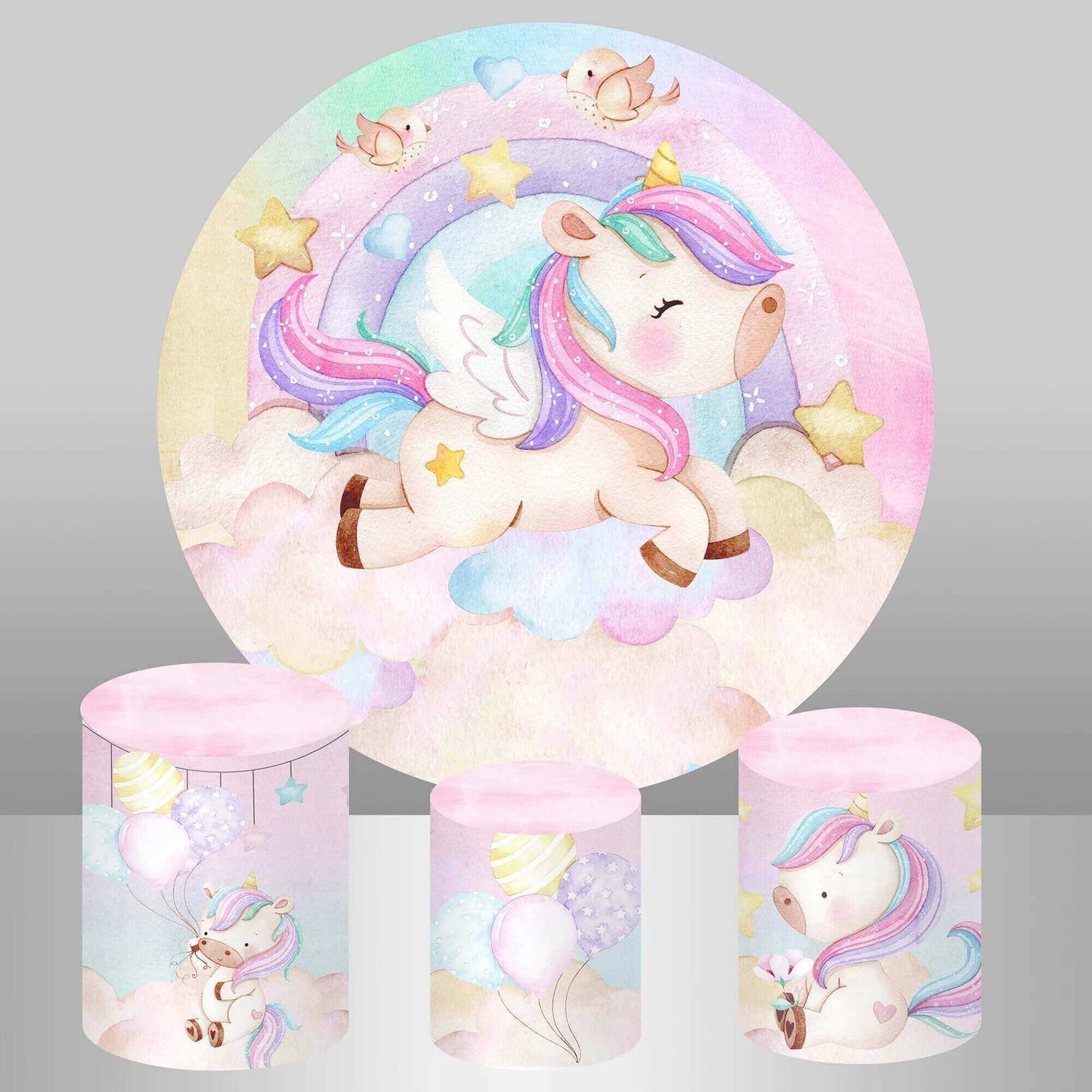 Rainbow Unicorn Round Backdrop Cylinder Covers for Girls Birthday