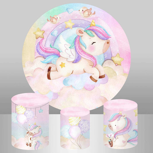 Rainbow Unicorn okrugle pozadinske cilindrične navlake za rođendansku proslavu djevojčica