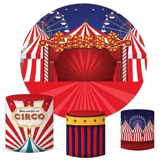 Červený cirkusový stan téma děti narozeninová párty kulaté pozadí kryt strany pozadí