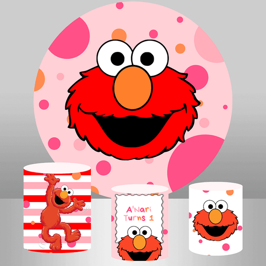Red Elmo Theme Baby Shower Round Backdrop Cylinder Cover