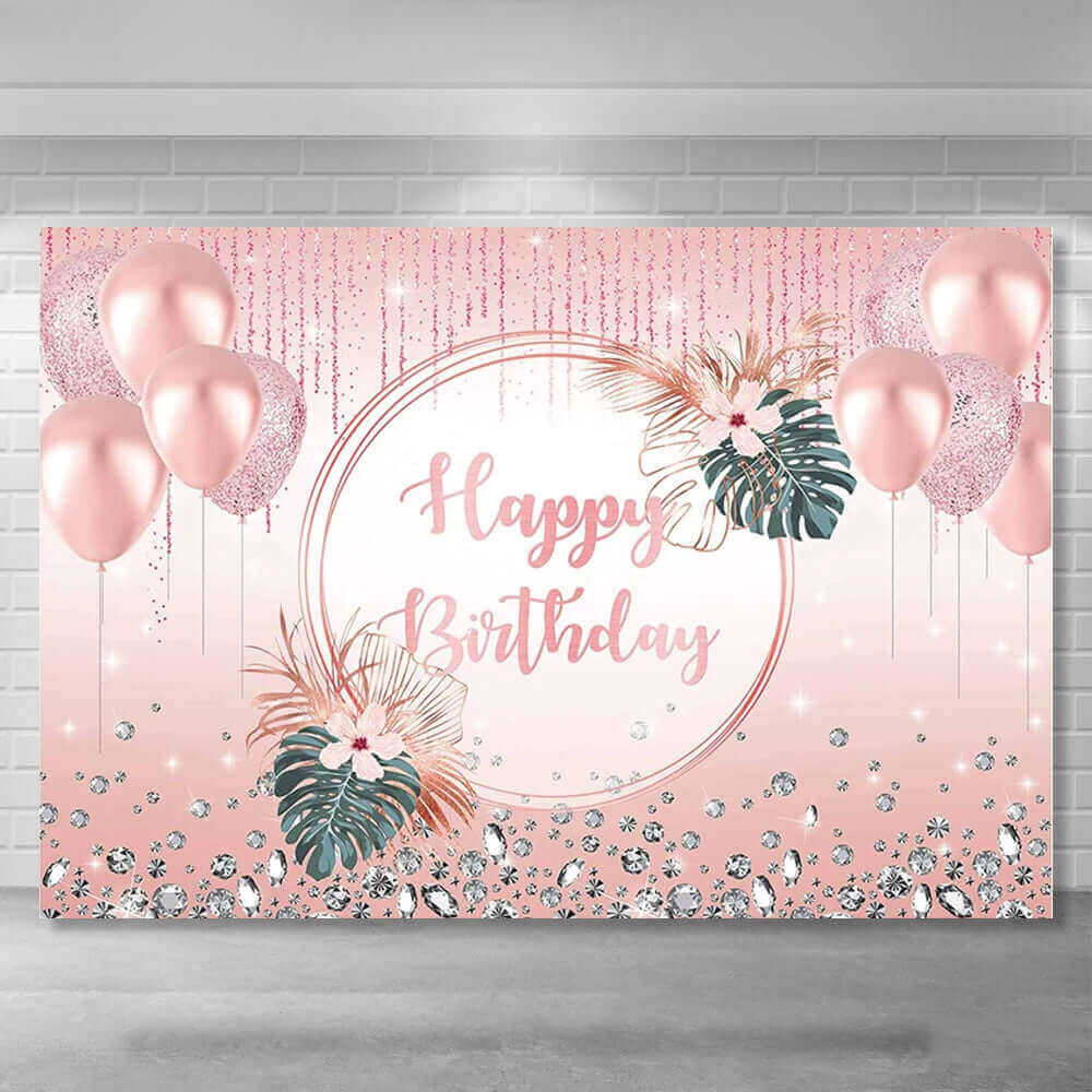 Gül Altın Mutlu Doğum Günü Partisi Zemin Pembe Glitter Arka Plan Kadın Kız Balonlar Tatlı 16Th 30Th