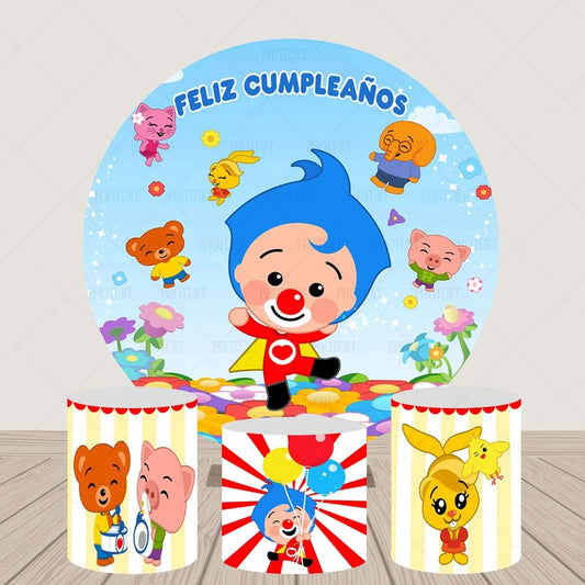 Plim Cartoon Pig Circus Birthday Party Kulatý kruh pozadí