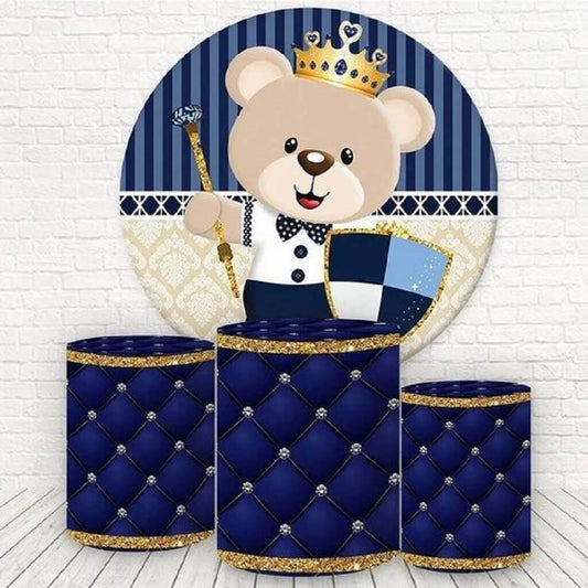 Royal Blue Bear Boy Baby Shower Рожден ден Кръгъл фон